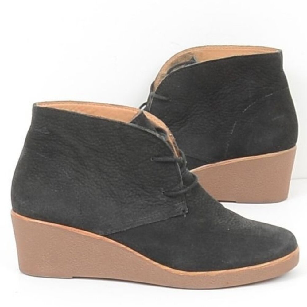 Lucky Brand Junes Women's 7 Ankle Boots Lace Up Leather Comfort Wedge Booties‎